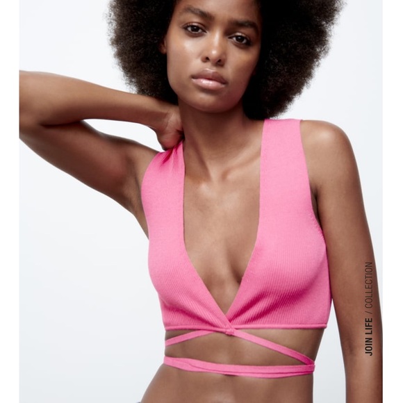 Zara Tops - ZARA Knotted crop tie front and belly pink top